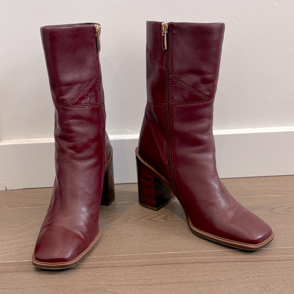 Franco Sarto Stevie Burgundy Square-Toe Heeled Ankle Boot